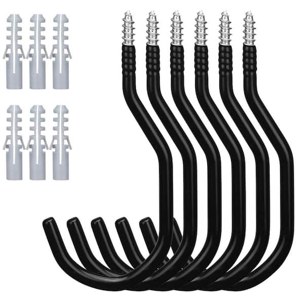 6-Pack 4.25 in. Black Steel Heavy Duty Wall Rack with Hooks for Garage Storage