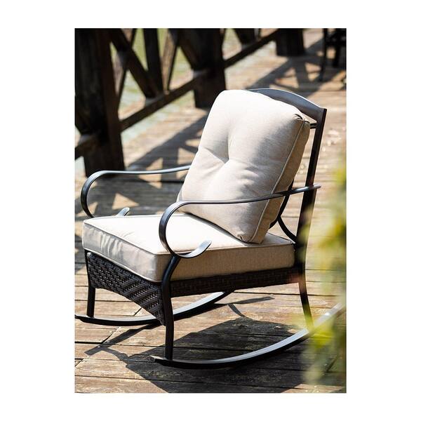 Direct Wicker Deer Black 1 Piece Steel Outdoor Rocking Chair With Beige Cushions Pas2020 The Home Depot Steel Outdoor Rocking Chair, Thomasville Outdoor Furniture At Home Depot