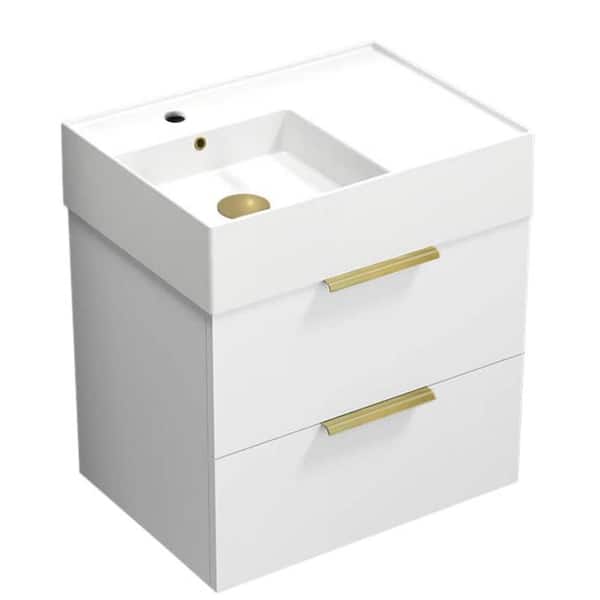 Nameeks Derin 23.6 in. W x 17.32 in. D x 25.2 H Single Sink Wall Mounted Bathroom Vanity in Glossy white with White Ceramic Top