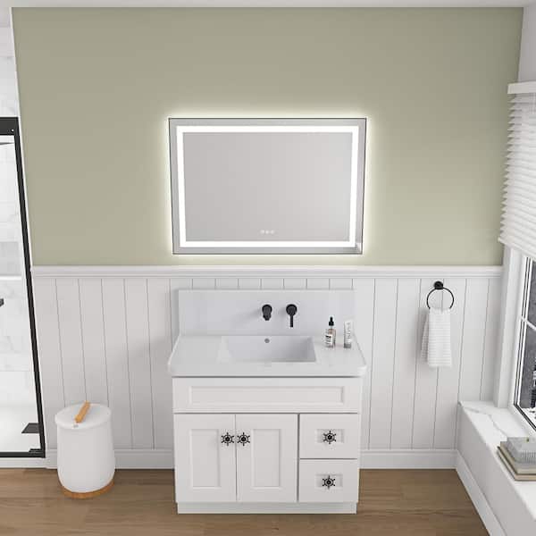 Unbranded Gun Ash 36 in. W x 28 in. H Modern Rectangle Aluminium Framed Mirror Wall Mirror Bathroom Mirror