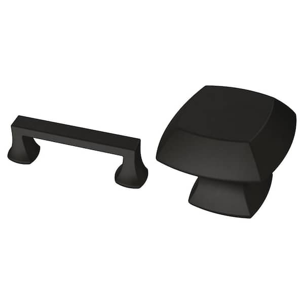 Mandara 3 in. Matte Black Bar Pull and 1-1/4 in. Square Knob Combo