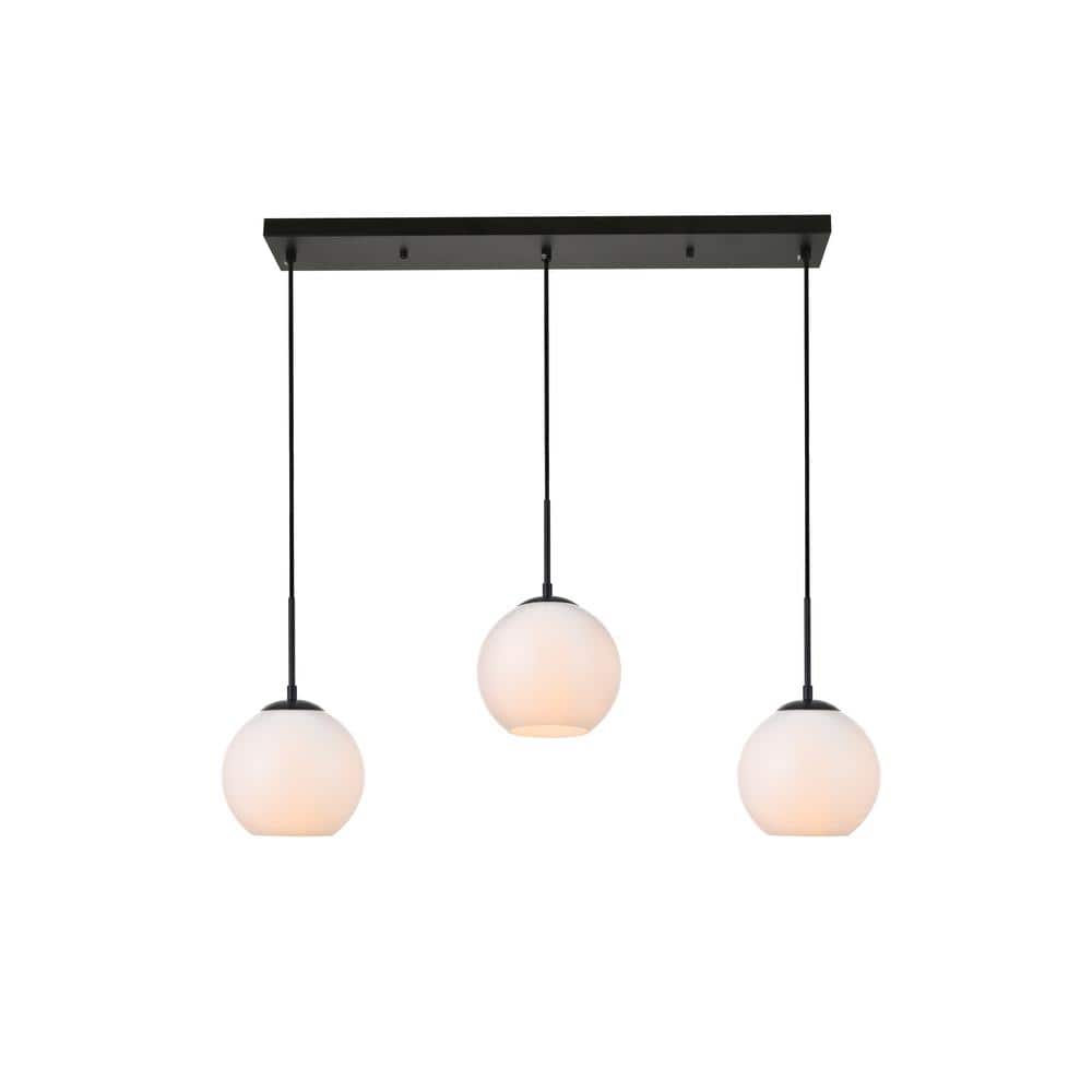 Timeless Home 36 in. 3-Light Black And Frosted White Pendant Light, Bulbs N