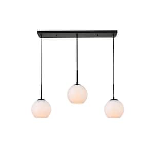 Timeless Home 36 in. 3-Light Black And Frosted White Pendant Light, Bulbs Not Included