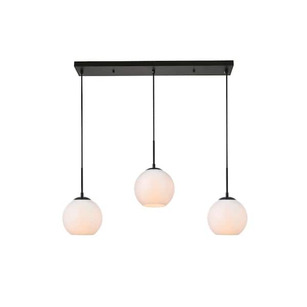 Unbranded Timeless Home 36 in. 3-Light Black And Frosted White Pendant Light, Bulbs Not Included