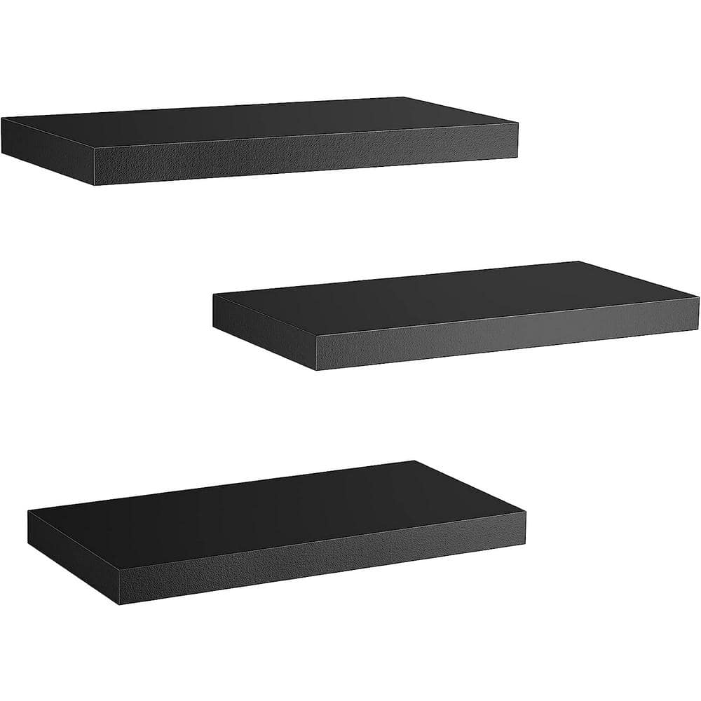15 in. W x 6.7 in. D Black Decorative Wall Shelf with Invisible Brackets Se