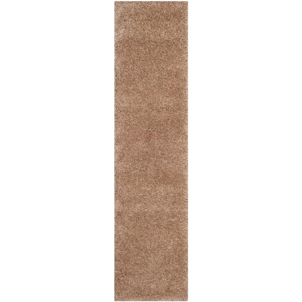 Milan Shag Dark Beige 2 ft. x 16 ft. Solid Flokati Runner Rug