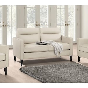 Jonah 53.25 in. Ivory Faux Leather Upholstered 2 Seats Track Arm Loveseat