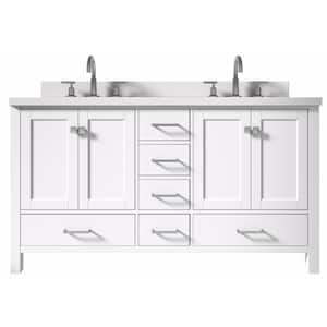 Cambridge 61 in. W x 22 in. D x 36 in. H Vanity in White with Pure White Quartz Top