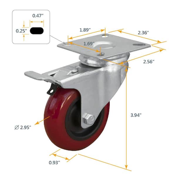 8 Pack 1.5" Combo Heavy Duty Swivel Plate Red Polyurethane Caster Wheels 