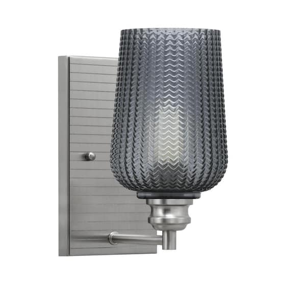 Unbranded Albany 1-Light Brushed Nickel 5 in. Wall Sconce with Smoke Textured Glass Shade