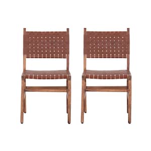 Orson Solid Wood Dining Chair with Brown Woven Leather Back/Seat (set of 2)