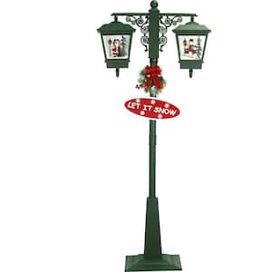 74 in. Christmas Double Street Lamp with Santa, Snowman and Music