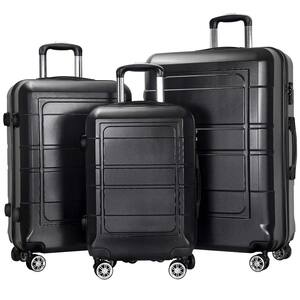 3-Piece Black Hardside Spinner Luggage Set with TSA Lock