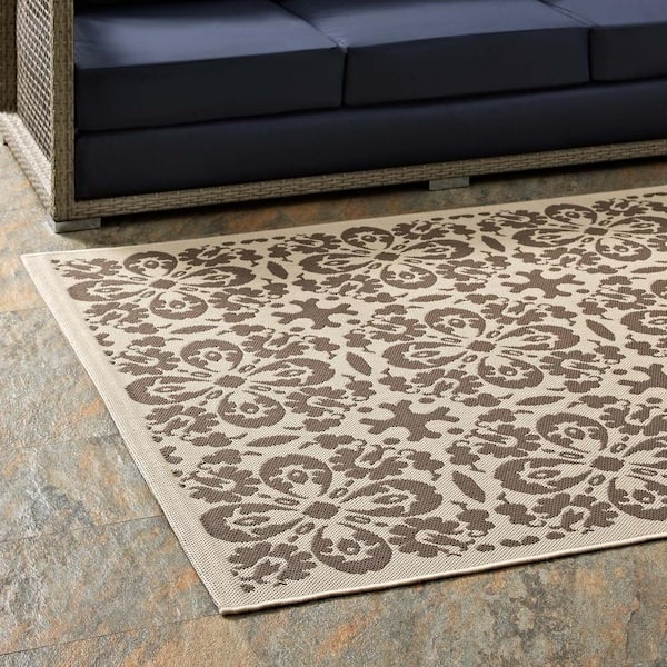 Ariana in Light and Dark Beige 8 ft. x 10 ft. Vintage Floral Trellis Indoor and Outdoor Area Rug