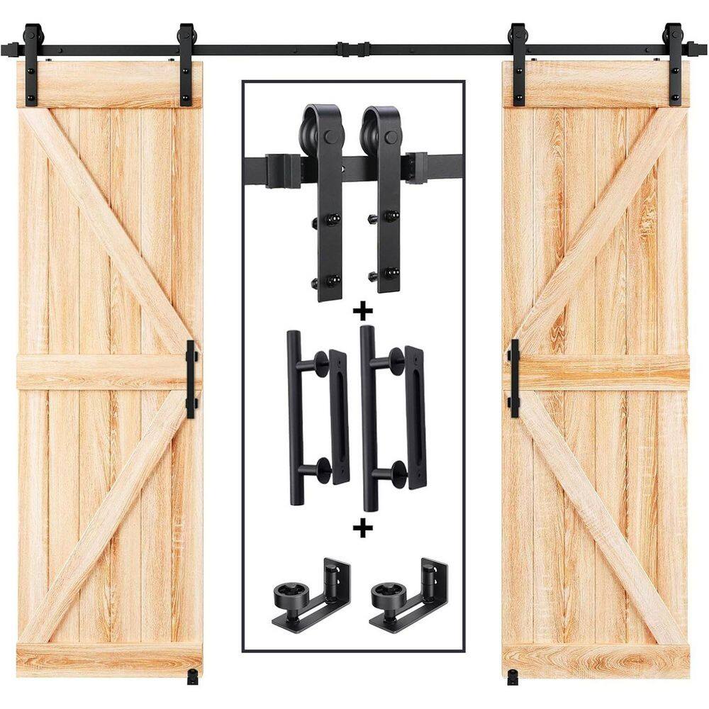 36 in. x 80 in. Black Metal Double Sliding Barn Door Track, 12 ft. J Pulley Track, Sliding Barn Door with Hardware Kit price history on PriceWatchPro