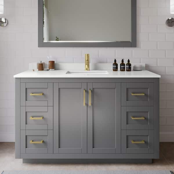 Wyndham Collection Miranda 54 in. W x 22 in. D x 33.75 in. H Single Bath Vanity in Dark Gray with White Quartz Top