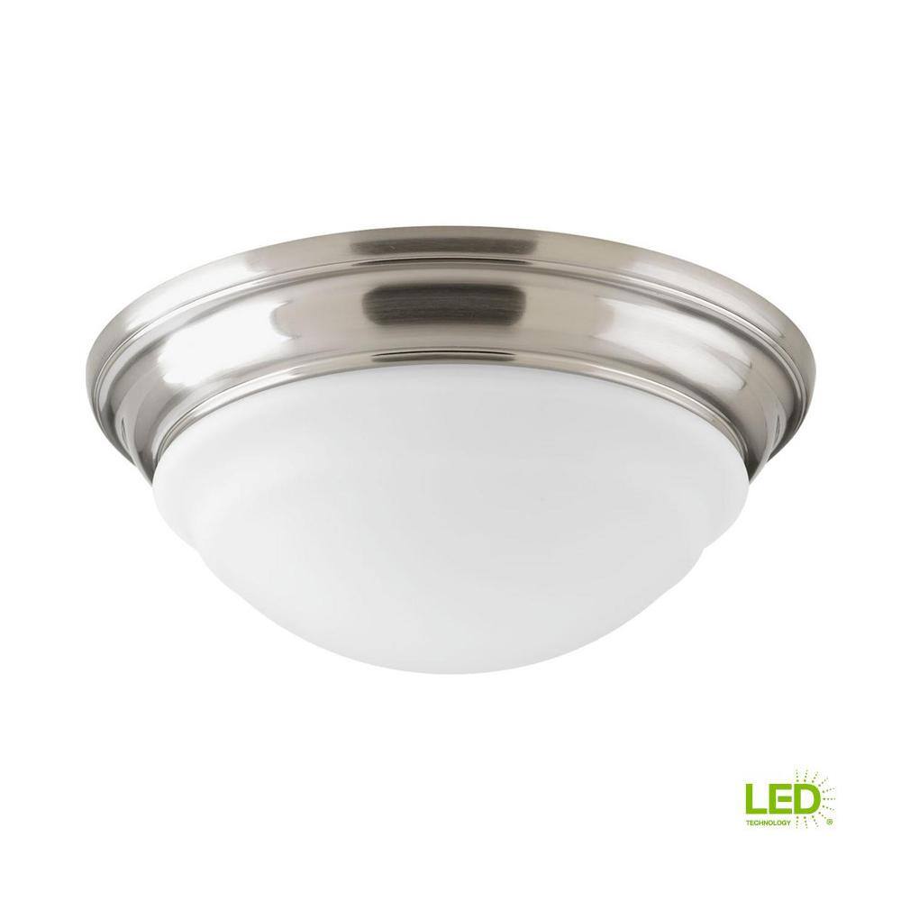 Brushed Nickel LED Flush Mount Light with Etched Glass Bowl