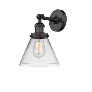 Cone 1-Light Matte Black Wall Sconce with Clear Glass Shade