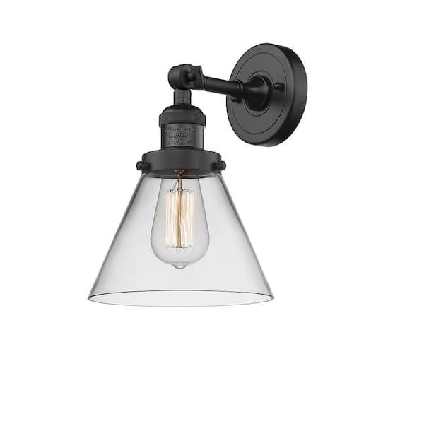 Innovations Cone 1-Light Matte Black Wall Sconce with Clear Glass Shade