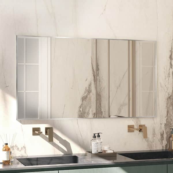 55 in. W x 30 in. H Rectangle Aluminum Alloy Framed Wall Mounted Bathroom Vanity Accent Mirror in Brushed Nickel