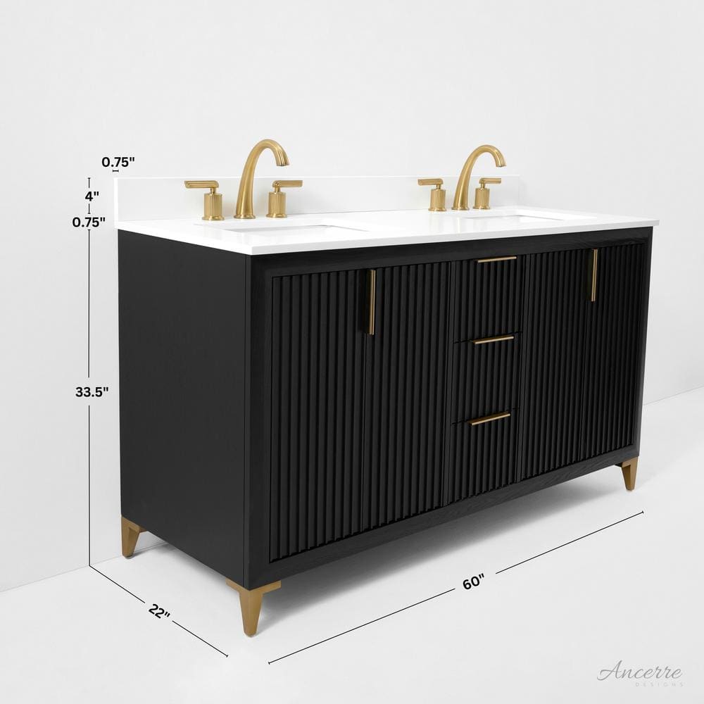 Turlington 60" Black Oak Vanity with White Quartz Top