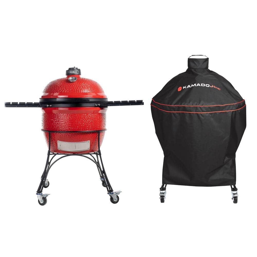 24 in. Big Joe I Charcoal Grill in Blaze Red + Cover Bundle