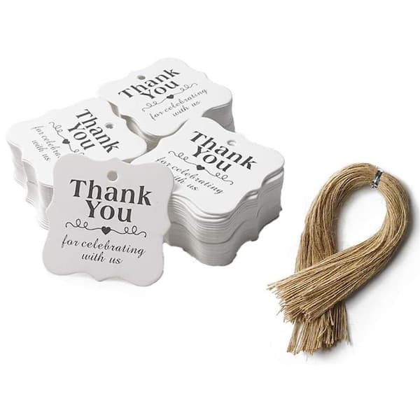 Unbranded 150 PCS White Thank You Gift Tags 2 x 3 Inches Paper Tags with String for Party Favors Weddings Showers Birthdays