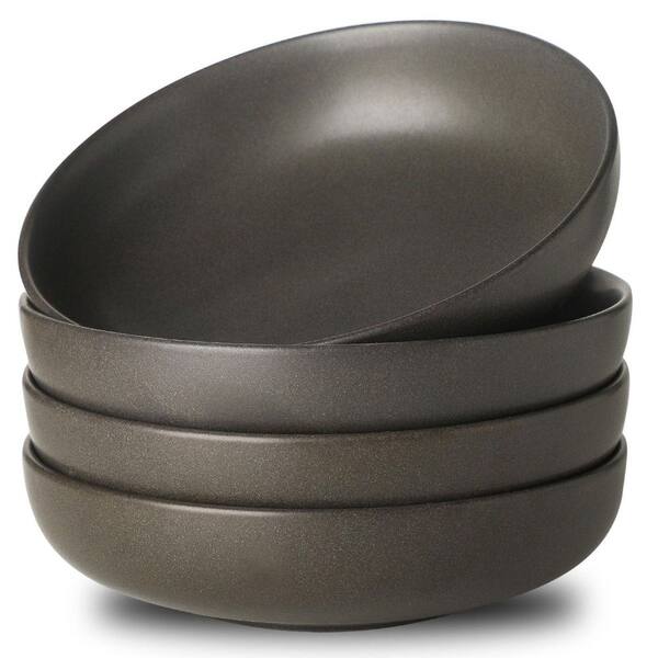 Stoneware Pasta Bowls Set of 4, 34 oz Large Serving Bowls for Pasta, Salad, Ramen, Fruit, Matte Black