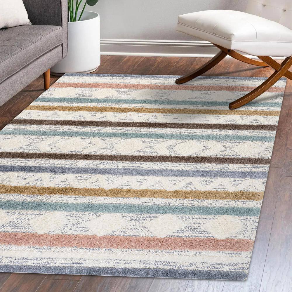 Gray Stripe Synthetic Flat Woven Reversible Rug