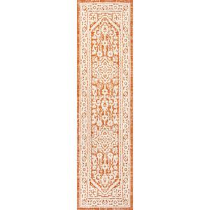 Sinjuri Orange/Cream 2 ft. x 8 ft. Medallion Textured Weave Indoor/Outdoor Area Rug