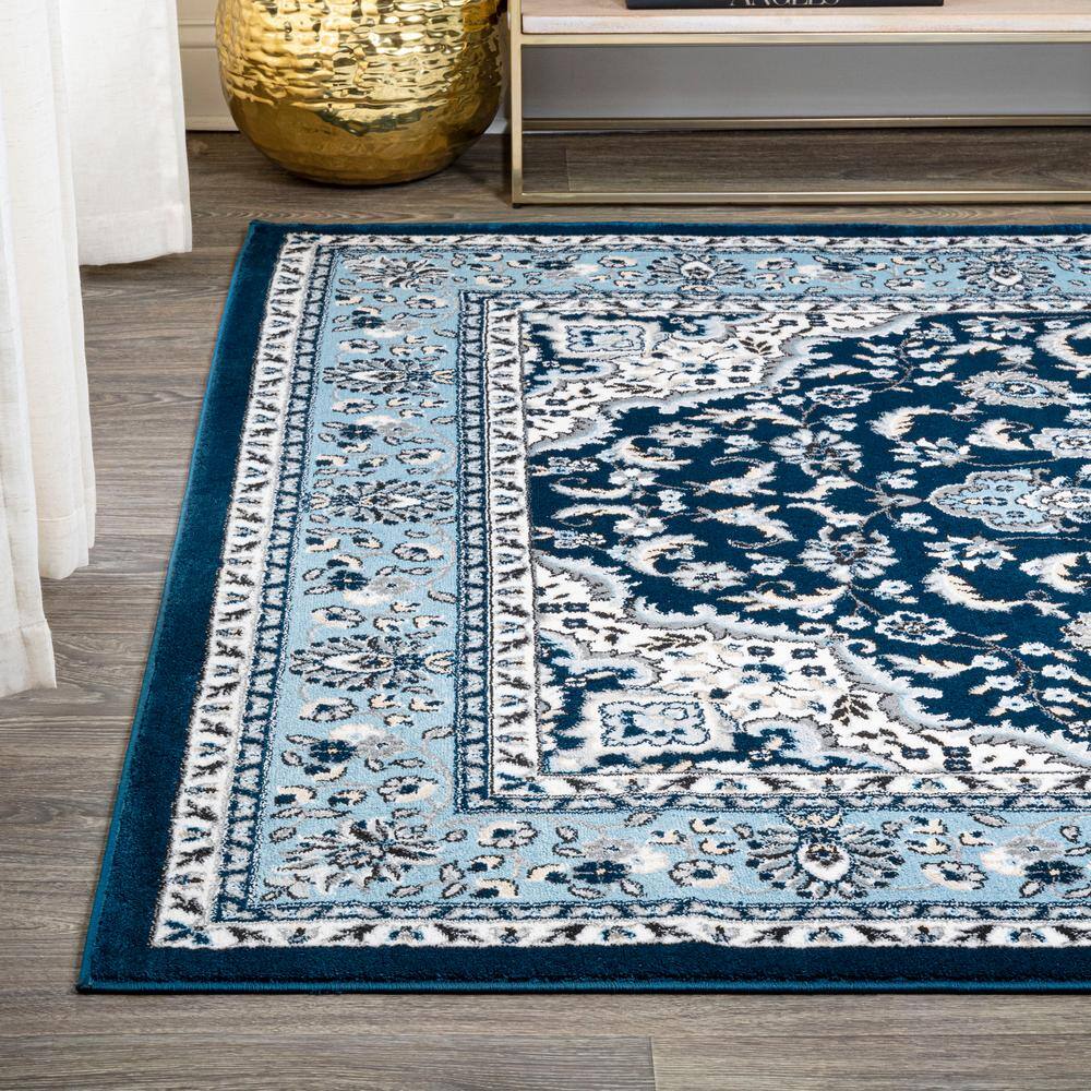 Navy Blue Medallion Synthetic Persian Area Rug 3' x 5'