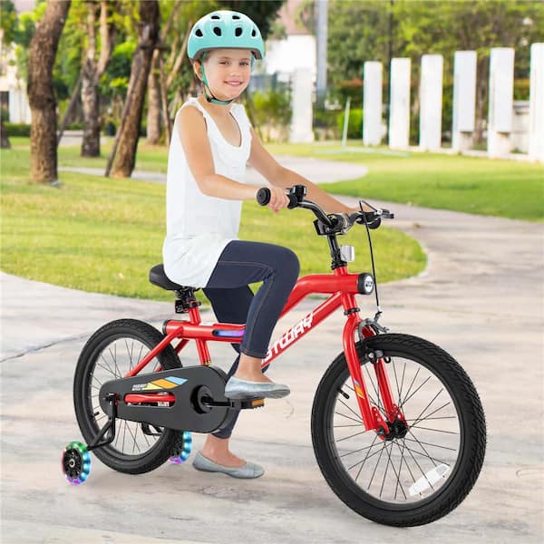 18 in. LED Lighted Kids Bike with Adjustable Seat Coaster Brake Training Wheels Red