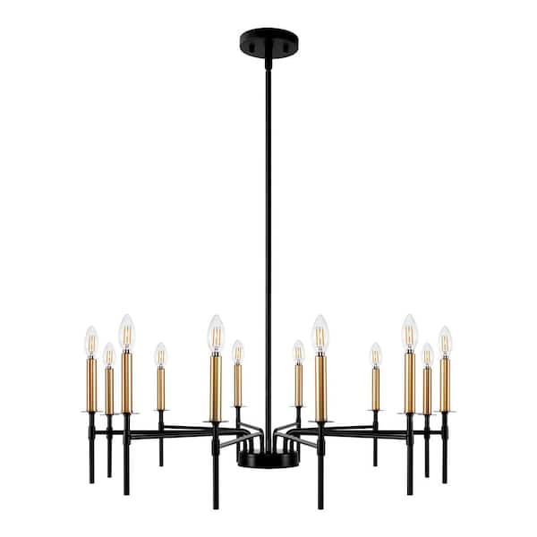12-Light Black and Gold Pendant Light Modern Multi-Light Chandelier with E12 Base Metal Fixture No Bulbs Included