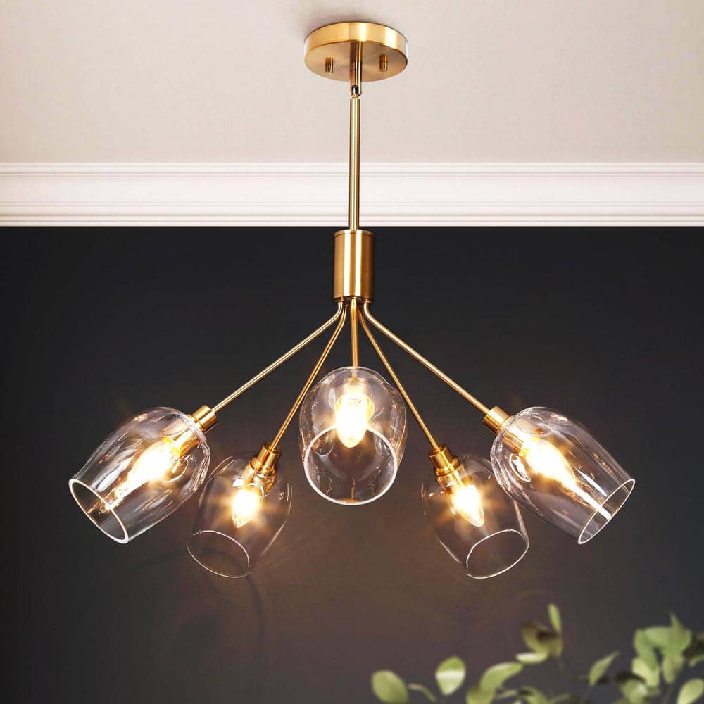Transitional Sputnik Dining Room Chandelier 5-Light Goblet Black and Brass Foyer Chandelier with Clear Glass Shades price history on PriceWatchPro