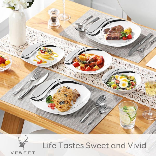 VEWEET 24-Piece White Porcelain Dinnerware Set (Service for 6