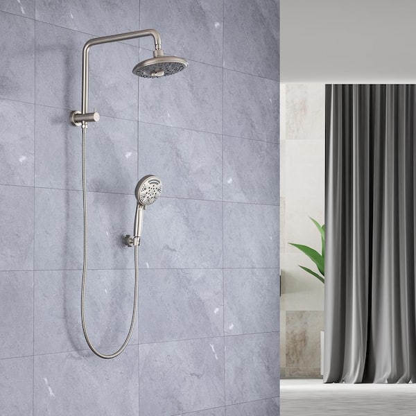 6-Spray Patterns with 2.2 GPM 8 in. Wall Mount Dual Fixed Shower Heads with Screw-Free Installation in Brushed Nickel