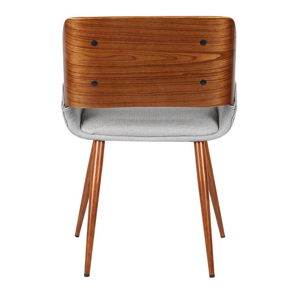 Mid-Century Modern Gray Faux Leather Side Chair with Walnut Accents