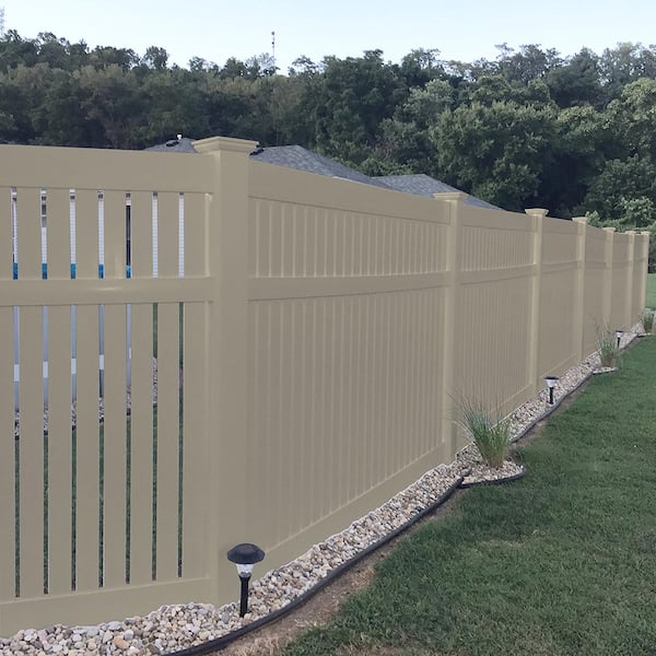 Huntington 7.6 ft. x 6 ft. Khaki Vinyl Semi-Privacy Double Fence Gate Kit