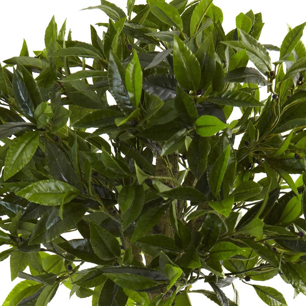 3-Foot Green Plastic Bay Leaf Topiary in Black Pot