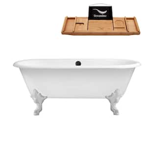 69 in. Cast Iron Clawfoot Non-Whirlpool Bathtub in Glossy White with Matte Black Drain and Glossy White Clawfeet