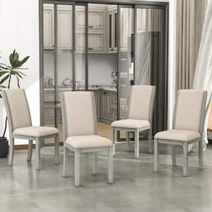 Farmhouse Gray Wood Side Chair, Dining Chair Set of 4, Linen Upholstered Chair with Rubber Wood Legs