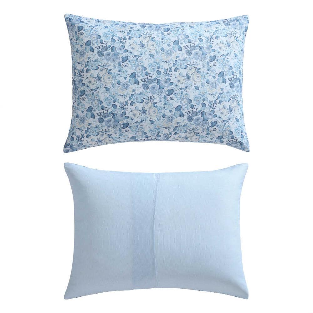 Twin Blue Cotton Reversible Floral Bedding Set