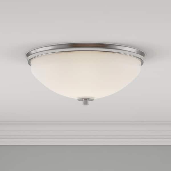 Replay 2-Light Brushed Nickel Flush Mount with Etched Glass Shade