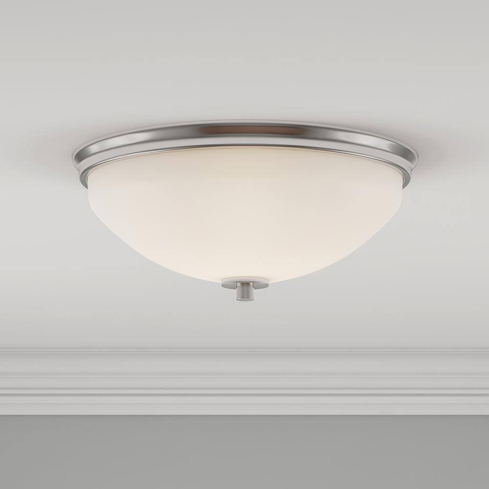 Brushed Nickel and White Glass 2-Light Flush Mount Ceiling Fixture