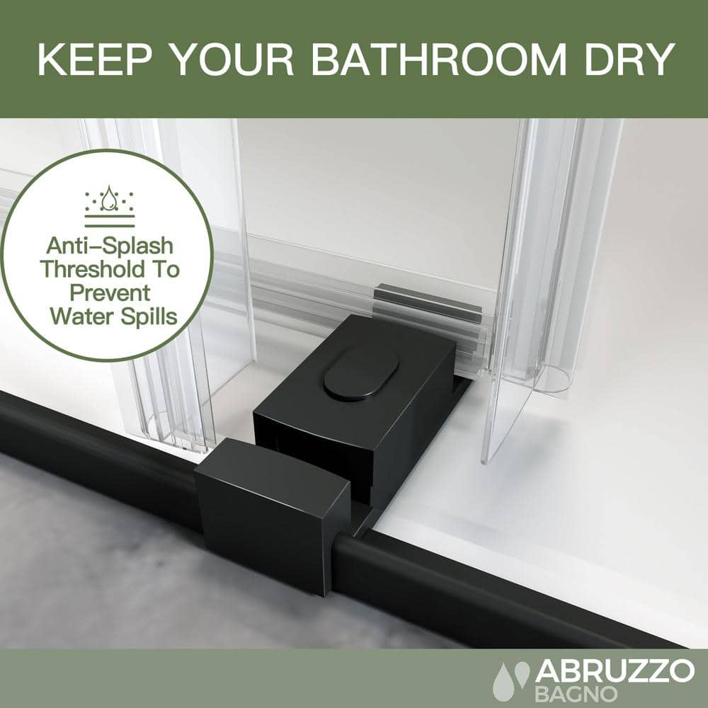 Matte Black 60" Frameless Sliding Shower Door with Tempered Glass