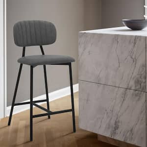 Rococo 37 in. Gray Modern Faux Leather and Metal Counter Height Bar Stool