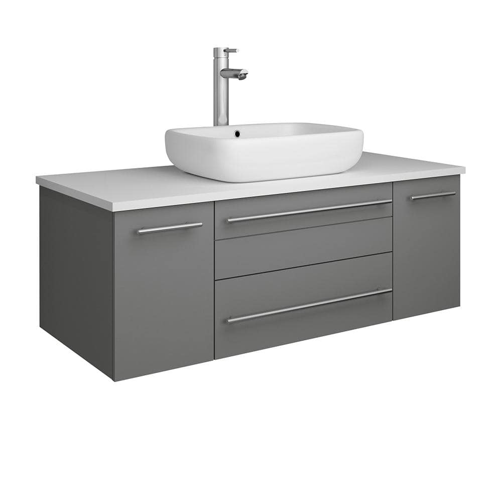 Lucera 42" Gray Wall Mount Vanity with Quartz Top and Vessel Sink