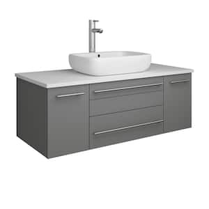 Lucera 42 in. W Wall Hung Bath Vanity in Gray with Quartz Stone Vanity Top in White with White Basin
