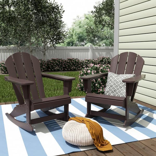 WESTIN OUTDOOR Laguna 2-Pack Fade Resistant Outdoor Patio HDPE Poly Plastic Classic Adirondack Porch Rocking Chairs in Dark Brown