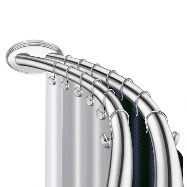 72 in. Rustproof Wall Mounted Aluminum Double Curved Shower Curtain Rod, Adjustable from 45 in. to 72 in., Chrome